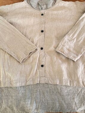 FLAX 100% Natural Linen Beige Womens Oversized Buttondown Top Tunic Shirt--Small